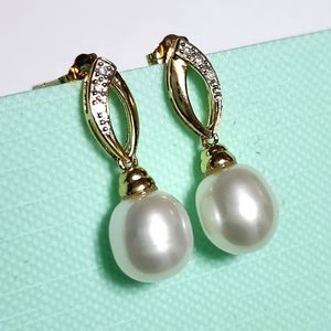 10K Pearl Diamond Gold Earrings